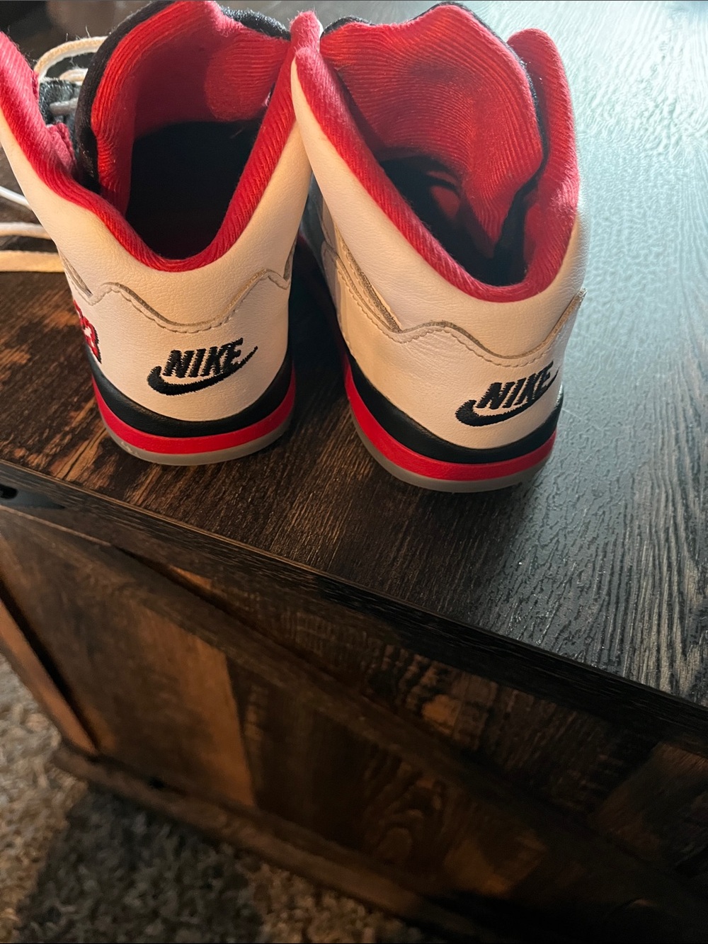Jordan Kids White and Red High-Top Sneakers - Picture 4 of 5
